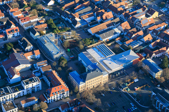 Aerial photograpy of Construction site for the new cafeteria at the Ludwig-Riedinger Elementary School in Wörth am Rhein in the state Rhineland-Palatinate, Germany