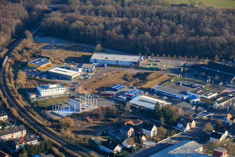 Aerial photograpy of Lauterburger Straße commercial area in Kandel in the state Rhineland-Palatinate, Germany