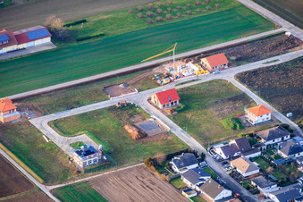 Aerial view of New development area Im Niederfeld in the district Ingenheim in Billigheim-Ingenheim in the state Rhineland-Palatinate, Germany