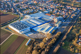 Oblique view of New construction site on the Kardex Remstar grounds in Bellheim in the state Rhineland-Palatinate, Germany