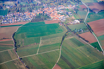 Aerial view of From the south in the district Mühlhofen in Billigheim-Ingenheim in the state Rhineland-Palatinate, Germany