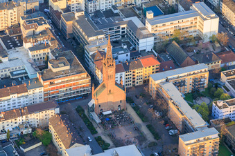 Lutherplatz with Pizzeria La Torre Da Angelo in the former Luther Church in the district Mitte in Ludwigshafen am Rhein in the state Rhineland-Palatinate, Germany