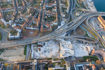 Site of the future Helmut-Kohl-Allee on the grounds of the former Rathaus Center, which has been demolished down to its foundations, located on the still-to-be-demolished Hochstraße Nord (B44) in the district Mitte in Ludwigshafen am Rhein in the state Rhineland-Palatinate, Germany