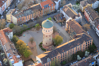 Gräfenauschule primary school and historic water tower in the district Hemshof in Ludwigshafen am Rhein in the state Rhineland-Palatinate, Germany