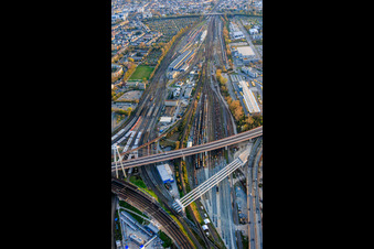 Main station and marshalling yard from the north in the district Süd in Ludwigshafen am Rhein in the state Rhineland-Palatinate, Germany