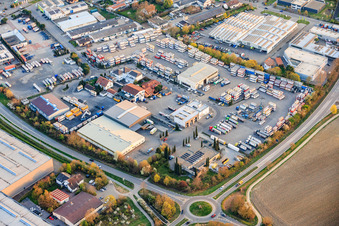 Industrial Park South with Frigo-Trans GmbH Mutterstadt and Kobler Container Depot in Mutterstadt in the state Rhineland-Palatinate, Germany