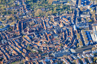 Old town view from the north with Bienleintorstrasse and Zunftstrasse in the district Durlach in Karlsruhe in the state Baden-Wuerttemberg, Germany