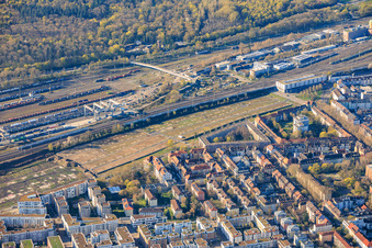 Redesign of the area on Stuttgart Street as a city park and DUSS Terminal Karlsruhe in the district Südstadt in Karlsruhe in the state Baden-Wuerttemberg, Germany