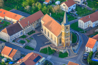 Church and Town Hall De Leyviller in Leyweiler in the state Moselle, France