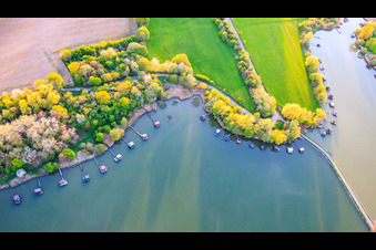 Bridge over the lake Etang du Welschhof in Puttelange-aux-Lacs in the state Moselle, France