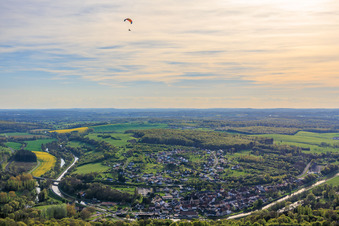 Village view in an arc of the Saar and Saar Canal in Wittring in the state Moselle, France