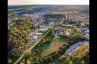 City view from the east with Hospital De Saint-Avold in the district Forêts de Zang et du Steinberg in Saint-Avold in the state Moselle, France