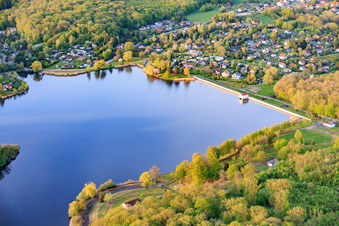 Dam La digue de dief on the Étang de Diefenbach in Puttelange-aux-Lacs in the state Moselle, France