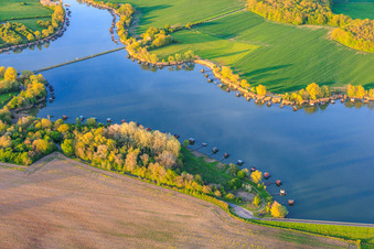 Bridge over the lake Etang du Welschhof in Puttelange-aux-Lacs in the state Moselle, France
