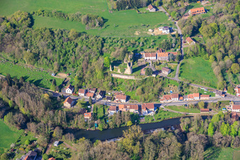 Château de Frauenberg and Jewish cemetery above the Blies in Frauenberg in the state Moselle, France