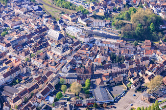 Market Square and Church of Saint Nicholas / Eglise Saint-Nicolas in Saargemünd in the state Moselle, France