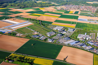 Industrial area in the Speyer Valley from the west in Rülzheim in the state Rhineland-Palatinate, Germany