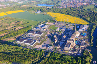 Decommissioned nuclear power plant of EnBW Kernkraft GmbH (EnKK), Philippsburg with direct current substation of TransnetBW GmbH in Philippsburg in the state Baden-Wuerttemberg, Germany