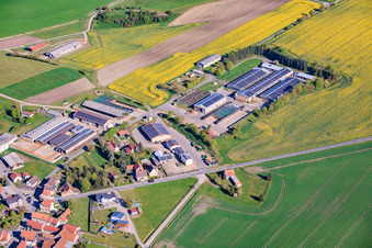 Buildings and halls of the Agricultural Production and Sales AG in the district Hellingen in Heldburg in the state Thuringia, Germany