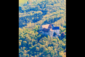 German Castle Museum Veste Heldburg with castle restaurant, cafe, wedding venue and castle chapel - Franconian light in Heldburg in the state Thuringia, Germany