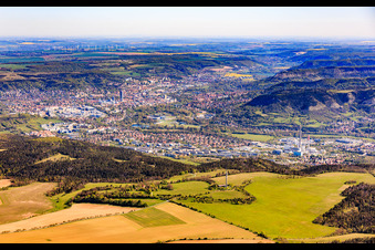 City view from the south with Oßmaritz radio tower in the district Winzerla in Jena in the state Thuringia, Germany