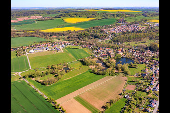 View of the town from the south with the monastery pond in the district Thalbürgel in Bürgel in the state Thuringia, Germany