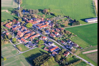 Village view with village church from the west in the district Bahren in Peuschen in the state Thuringia, Germany