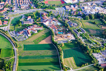Spa park with lakeside stage, Obermain Therme and Schön Clinic Bad Staffelstein in Bad Staffelstein in the state Bavaria, Germany