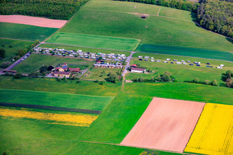 Motorhome site Am Erlich with a view of the Forellenhof in the district Diebach in Hammelburg in the state Bavaria, Germany