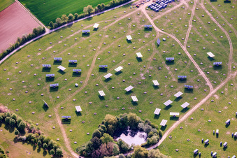 Construction site for the dismantling of the movers at the Gut Erlasee solar park with sun-tracking panels in the district Büchold in Arnstein in the state Bavaria, Germany