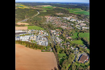 Bürgeler Straße industrial area with Rinn Beton- und Naturstein Stadtroda GmbH and Kontinent Spedition GmbH in the district Hainbücht in Stadtroda in the state Thuringia, Germany