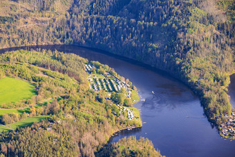 Hohenwarte I dam from the north with Neumannshof campsite in Gössitz in the state Thuringia, Germany
