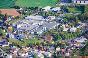 Industrial area Industriestraße with Federal-Mogul Ignition GmbH, Elektromaschinenbau Schultheiß & Co. GmbH and Zirbs Verpackungen e.Kfr in the district Neuhaus in Föritztal in the state Thuringia, Germany