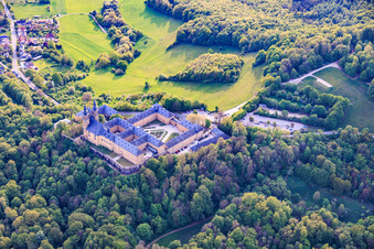 Banz Abbey with Imperial Hall, Abbey Church of St. Dionysius and St. Peter, Valentin Rathgeber Sculpture and Memorial and Hanns Seidel Foundation - Banz Abbey in the district Unnersdorf in Bad Staffelstein in the state Bavaria, Germany