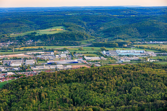 Industrial area Eltmann with Palm GmbH & Co. paper mill | Plant Eltmann and TenneT TSO GmbH, Ebelsbach site in the district Limbach in Eltmann in the state Bavaria, Germany