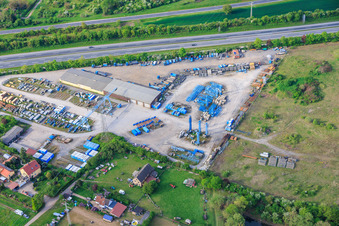 Material warehouse of the construction company GLÖCKLE Hoch- und Tiefbau GmbH on the A70 in the district Oberndorf in Schweinfurt in the state Bavaria, Germany