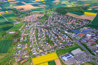 View of the town from the southeast, showing NETTO, REWE and Alde Deutschland. in Euerbach in the state Bavaria, Germany