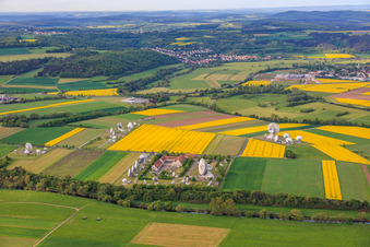 Parabolic antennas for satellite communication of the earth station Fuchsstadt in Fuchsstadt in the state Bavaria, Germany