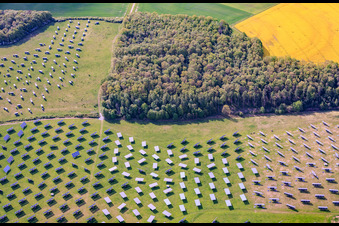 The Gut Erlasee solar park, currently being dismantled, features sun-tracking panels. in the district Büchold in Arnstein in the state Bavaria, Germany