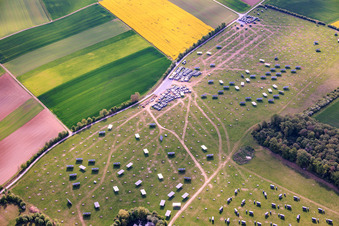 Construction site for the dismantling of the movers at the Gut Erlasee solar park with sun-tracking panels in the district Büchold in Arnstein in the state Bavaria, Germany