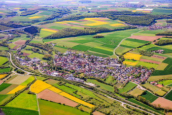 View of the town beyond the B26 in the district Gänheim in Arnstein in the state Bavaria, Germany