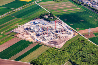 Construction site for the construction of the HVDC converter station Südlink DC4B - Bergrheinfeld in Bergrheinfeld in the state Bavaria, Germany
