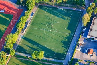 Central sports facility with football pitch of SV Viktoria 1913 eV Herxheim during training in Herxheim bei Landau in the state Rhineland-Palatinate, Germany
