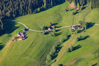 Three Black Forest farms and Mooswald Chapel in the district Diesenhof in Lauterbach in the state Baden-Wuerttemberg, Germany