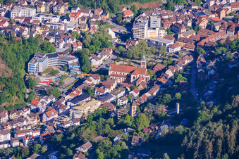 Gymnasium Schramberg and Church in Schramberg in the state Baden-Wuerttemberg, Germany