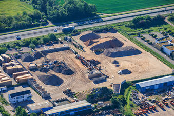 Lerchenweide industrial area with Gerst Bauservice GmbH (construction waste recycling, bulk goods container service) in Venningen in the state Rhineland-Palatinate, Germany