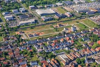 First residential construction sites in the new development area in Storchenring in the district Queichheim in Landau in der Pfalz in the state Rhineland-Palatinate, Germany
