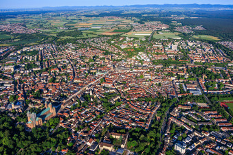 City overview from the northeast showing the cathedral, Maximilianstrasse and the Dominican convent of St. Magdalena. in Speyer in the state Rhineland-Palatinate, Germany