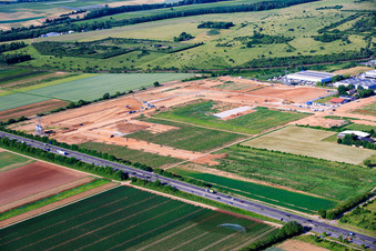 Industrial area D12 with construction site for geothermal power plant and substation from Vulcan from the northeast in Landau in der Pfalz in the state Rhineland-Palatinate, Germany
