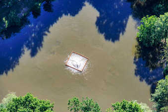 Aerating the fishing pond/police pond in Kandel in the state Rhineland-Palatinate, Germany